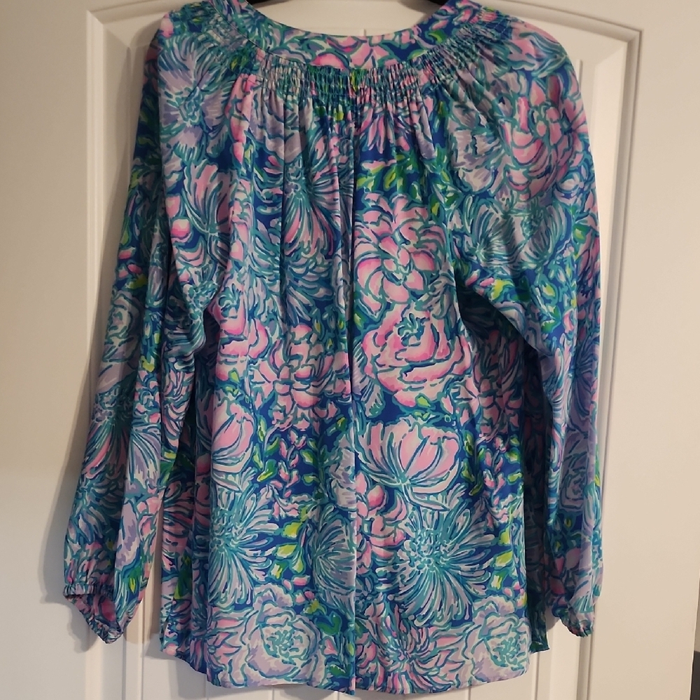 Lilly Pulitzer Blue and Pink Floral Elsa Blouse - Picture 3 of 3